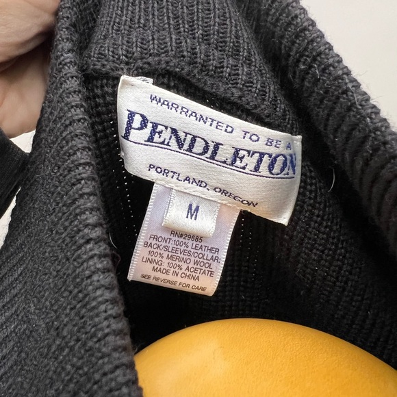 Vintage Pendleton leather and wool zip up jacket black medium - Picture 4 of 5